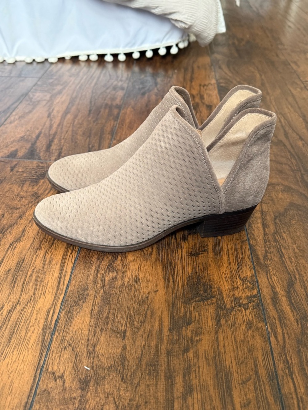 Lucky Brand Taupe Suede Cutout Ankle Booties